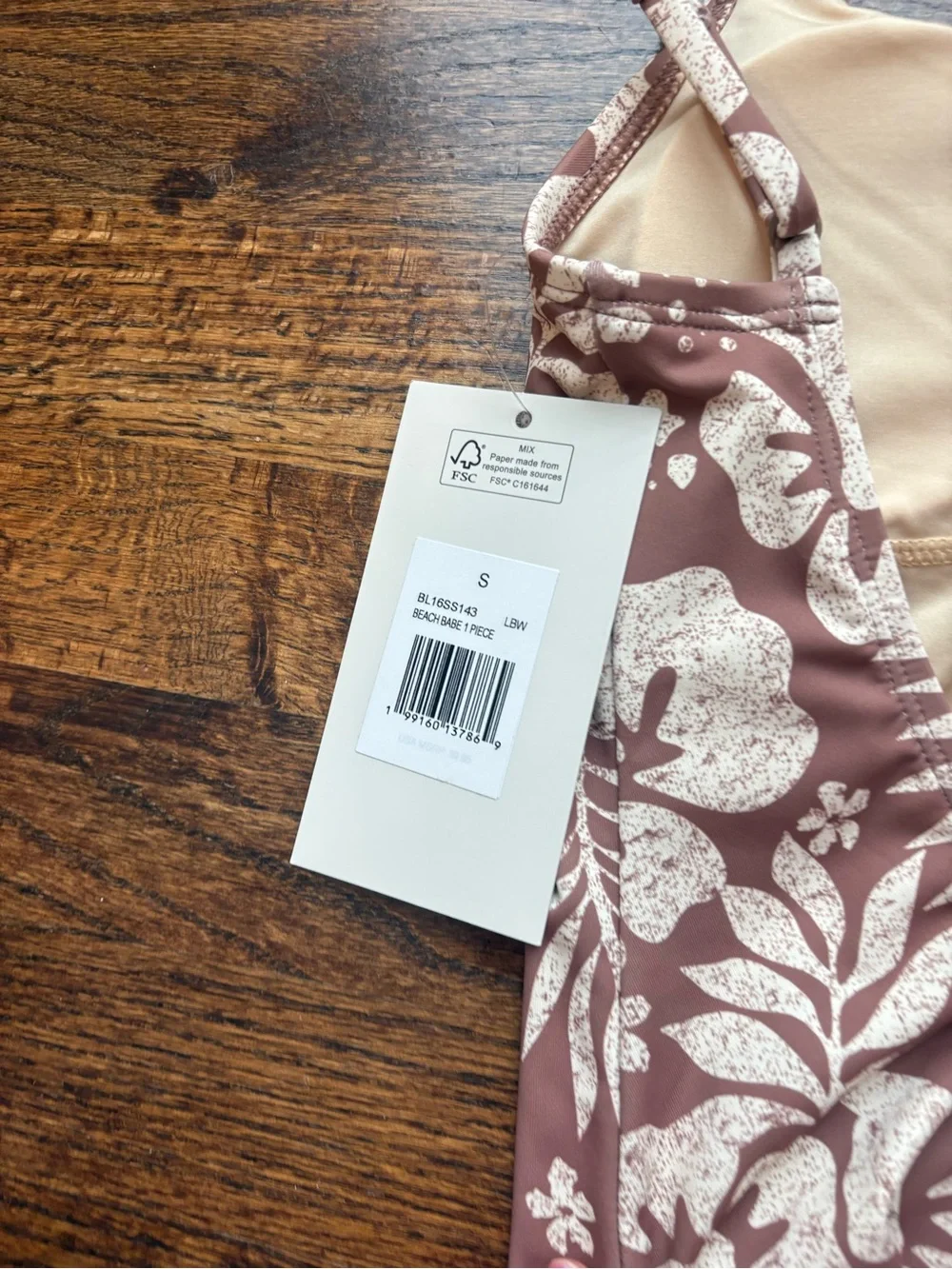 Billabong brown Floral One-Piece Swimsuit small scoop back cheeky high leg - Picture 3 of 4
